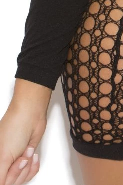 Elegant Moments Hooded Crochet Body Stocking Mini Dress Bodystocking Lingerie