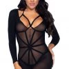 Leg Avenue Two Piece Black Harness Teddy Overlay Bodystocking Bodystocking Lingerie
