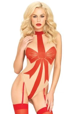 Leg Avenue Red Bow Garter Teddy Lingerie