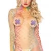 Leg Avenue Rainbow High Neck Fence Net Bodysuit Bodystocking Lingerie