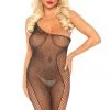 Leg Avenue Bodystocking Lingerie Crystal Fishnet Asymmetrical Crotchless Bodystocking