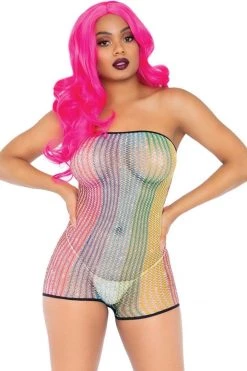 Leg Avenue Rainbow Fishnet Strapless Romper