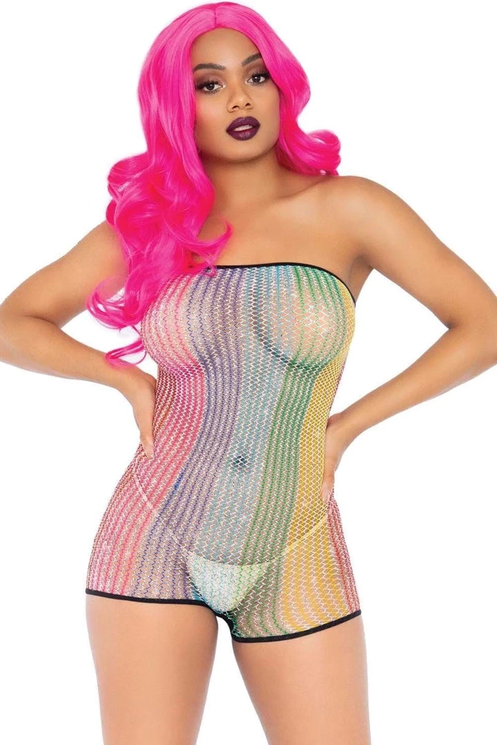 Leg Avenue Rainbow Fishnet Strapless Romper 3 Leg Avenue Rainbow Fishnet Strapless Romper