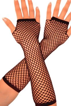 BL Brands Long Black Fingerless Fishnet Gloves BDSM Gloves