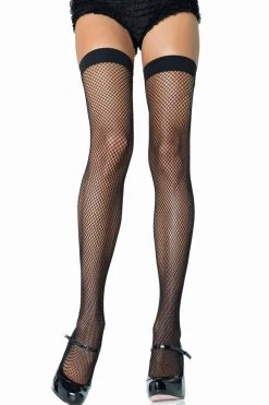 Leg Avenue Black Fishnet Thigh High Stockings & Thick Bands