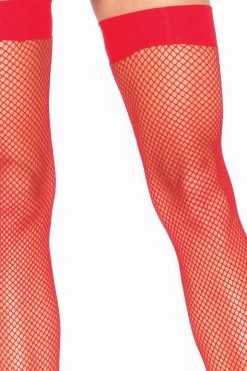 Leg Avenue Red Fishnet Thigh High Stockings & Thick Banded Thigh