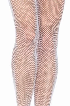 Leg Avenue White Fishnet Thigh High Stockings & Thick Bands