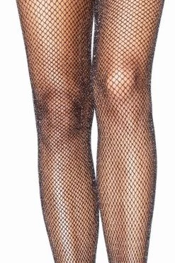Leg Avenue Black Fishnet Pantyhose With Silver Glitter