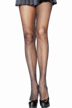 Leg Avenue Black Fishnet Pantyhose With Silver Glitter