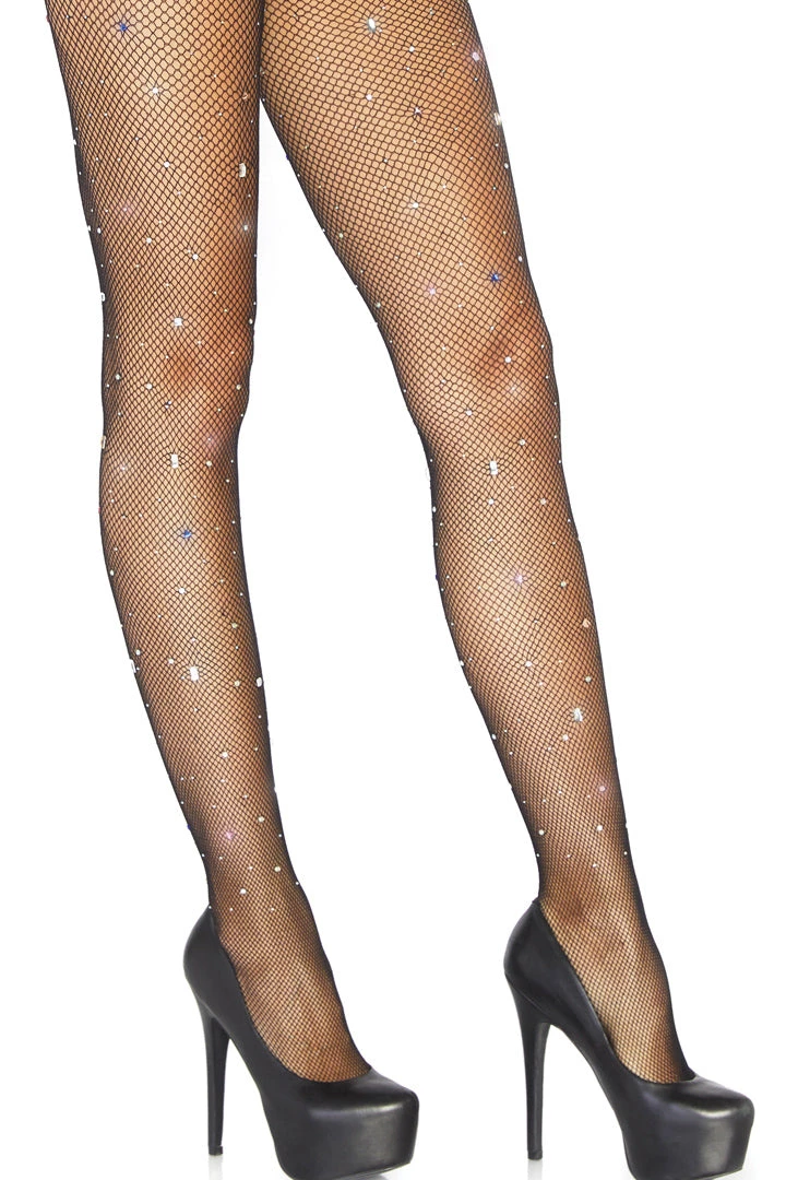 Leg Avenue Rhinestone Lingerie Crystalized Black Fishnet Tights With Gem & Rhinestone Accents 4 Leg Avenue Rhinestone Lingerie Crystalized Black Fishnet Tights With Gem & Rhinestone Accents