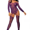 Shirley Of Hollywood Purple Fishnet Teddy Bodystocking With Stockings