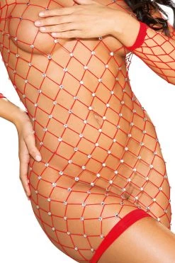 Shirley Of Hollywood Red Rhinestone Net Dress