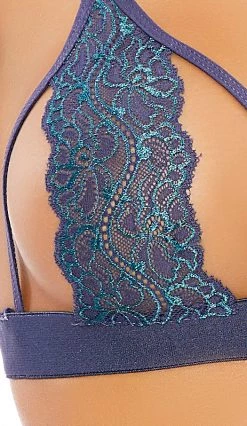 Popsi Hidden Talents Navy Lace Bralette & Crotchless Panty Lingerie