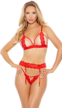 Popsi Light My Desires Red Cutout Bralette, Garter, And Panty Set Lingerie