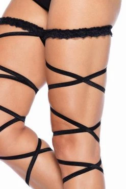 Leg Avenue Harness & Strappy Lingerie Black Ruffled Garter Leg Wraps