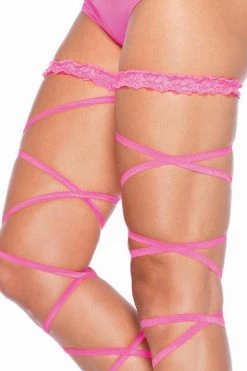 Leg Avenue Neon Pink Ruffled Garter Leg Wraps Glow In The Dark & Neon