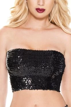 Music Legs Black Sequin Crop Tube Top Ravewear