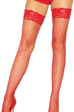 Leg Avenue Red Stay Up Lyrca Fishnet Stockings