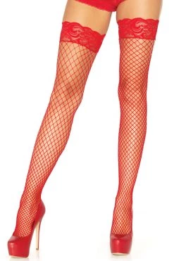 Leg Avenue Red Stay Up Lyrca Fishnet Stockings