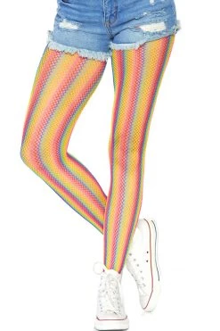 Leg Avenue Rainbow Clothing Rainbow Striped Fishnet Pantyhose Tights