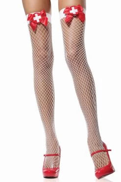 Leg Avenue Nurse White Fishnet Thigh Highs