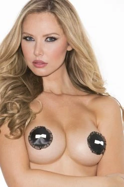 Shirley Of Hollywood Pink Satin Bow & Black Circle Nipple Pasties Lingerie