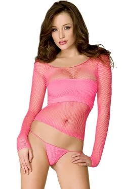 Music Legs 3 PC Hot Pink Fishnet Lingerie Set Bodystocking Lingerie