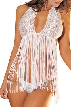 Shirley Of Hollywood White Fringe Babydoll With G String Panty Lingerie 8 Shirley Of Hollywood White Fringe Babydoll With G String Panty Lingerie