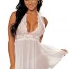 Shirley Of Hollywood White Halter Lace Babydoll & Panty Lingerie