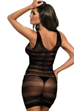 BL Brands Bodystocking Lingerie Striped Fishnet Body Stocking Dress
