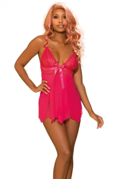 Shirley Of Hollywood Berry Pink Jagged Hemline Flutter Babydoll Lingerie