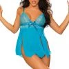 Shirley Of Hollywood Lingerie Turquoise Jagged Hemline Flutter Babydoll