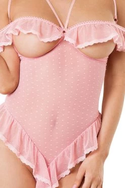 Shirley Of Hollywood Sheer Pink Mesh Cupless & Crotchless Teddy