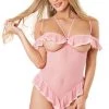 Shirley Of Hollywood Sheer Pink Mesh Cupless & Crotchless Teddy