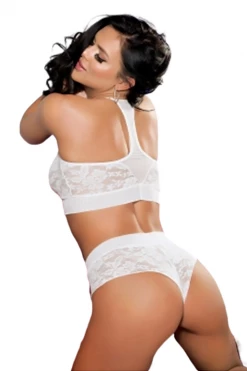 Shirley Of Hollywood White Stretch Lace Bralette & Panty Lingerie