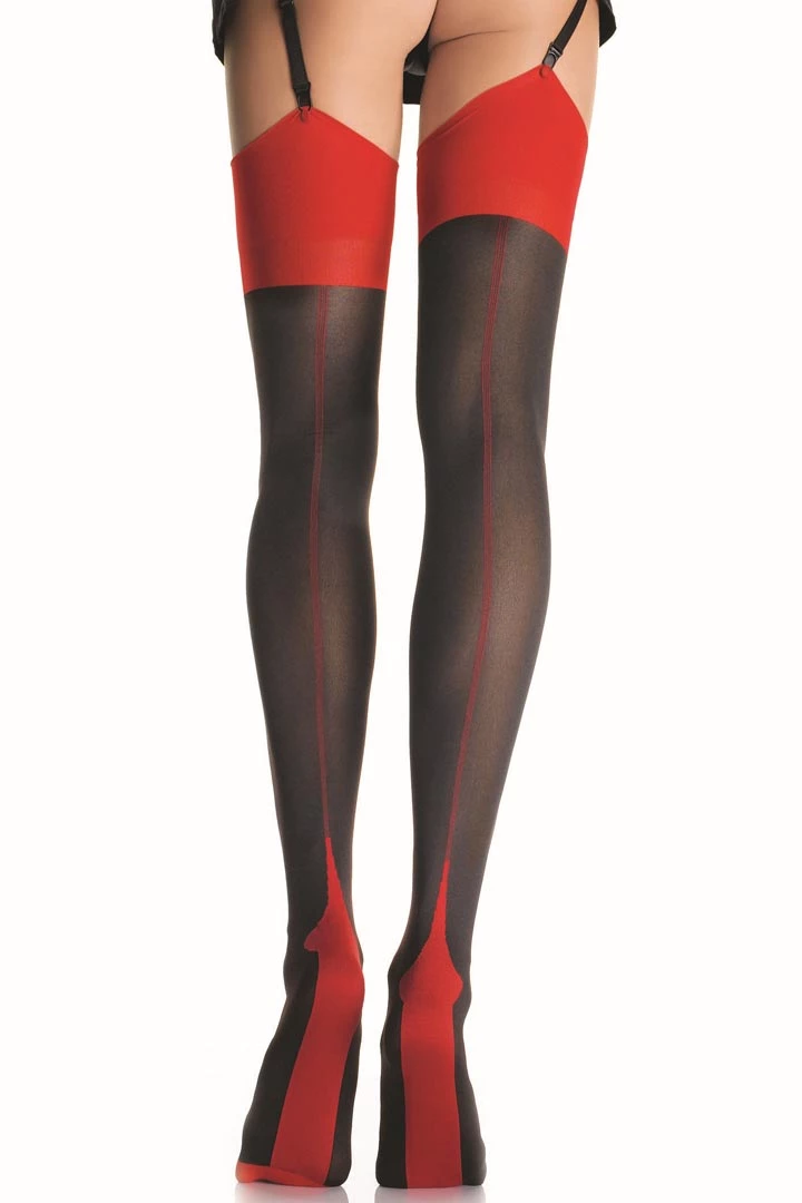 Leg Avenue Black Opaque Thigh High Stockings & Red Cuban Heel Hosiery 3 Leg Avenue Black Opaque Thigh High Stockings & Red Cuban Heel Hosiery
