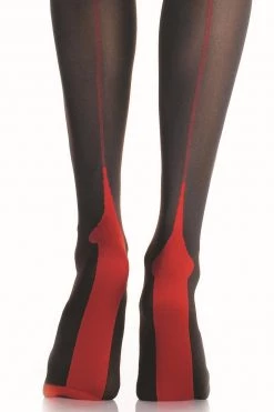 Leg Avenue Black Opaque Thigh High Stockings & Red Cuban Heel Hosiery