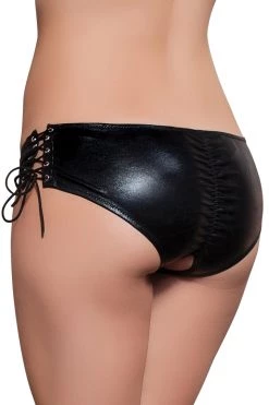 Seven Til Midnight Black Lamé Crotchless Boyshort Panty BDSM Lingerie