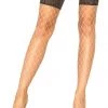 Leg Avenue Nude Diamond Net Tights With Faux Lace Tops Fishnet