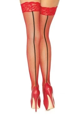 Leg Avenue Red Fishnet Stockings With Back Seams