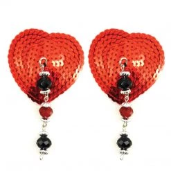 Entrenue Accessories Bijoux De Nip Heart Red Sequin Pasties W/ Facet Beads