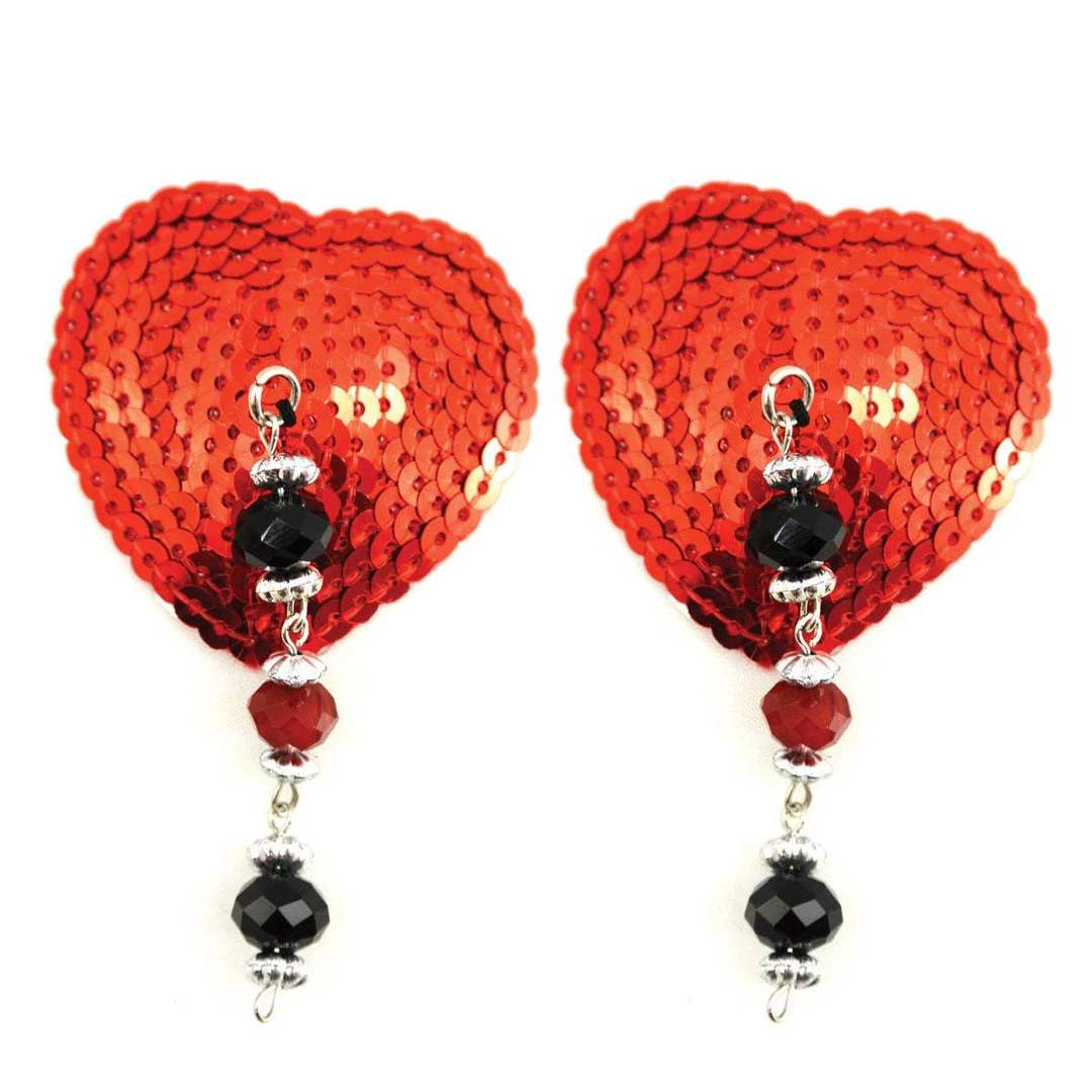 Entrenue Accessories Bijoux De Nip Heart Red Sequin Pasties W/ Facet Beads 3 Entrenue Accessories Bijoux De Nip Heart Red Sequin Pasties W/ Facet Beads