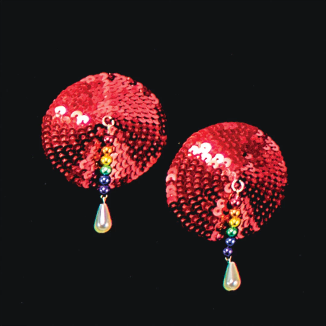 Entrenue Bijoux De Nip Round Red Sequin Pasties W/ Rainbow Beads Dancewear 4 Entrenue Bijoux De Nip Round Red Sequin Pasties W/ Rainbow Beads Dancewear