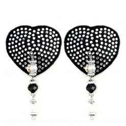 Entrenue Accessories Bijoux De Nip Heart Black Crystal Pasties W/ Beads