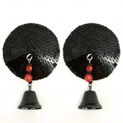 Entrenue Accessories Bijoux De Nip Round Black Sequin Pasties W/ Bells