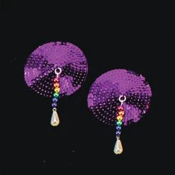 Entrenue Dancewear Bijoux De Nip Round Purple Sequin Pasties W/ Rainbow Beads