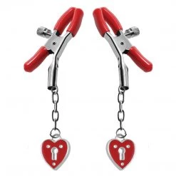 Entrenue Heart Padlock Nipple Clamps - Red