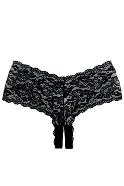 Allure Apple Cheeks Black Crotchless Boyshort Panty Lingerie