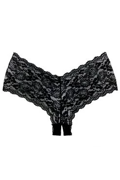 Allure Apple Cheeks Black Crotchless Boyshort Panty Lingerie