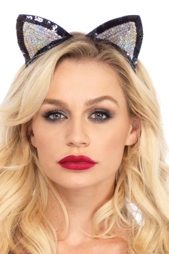 Leg Avenue Silver & Black Sequin Cat Ears Costume Accessory
